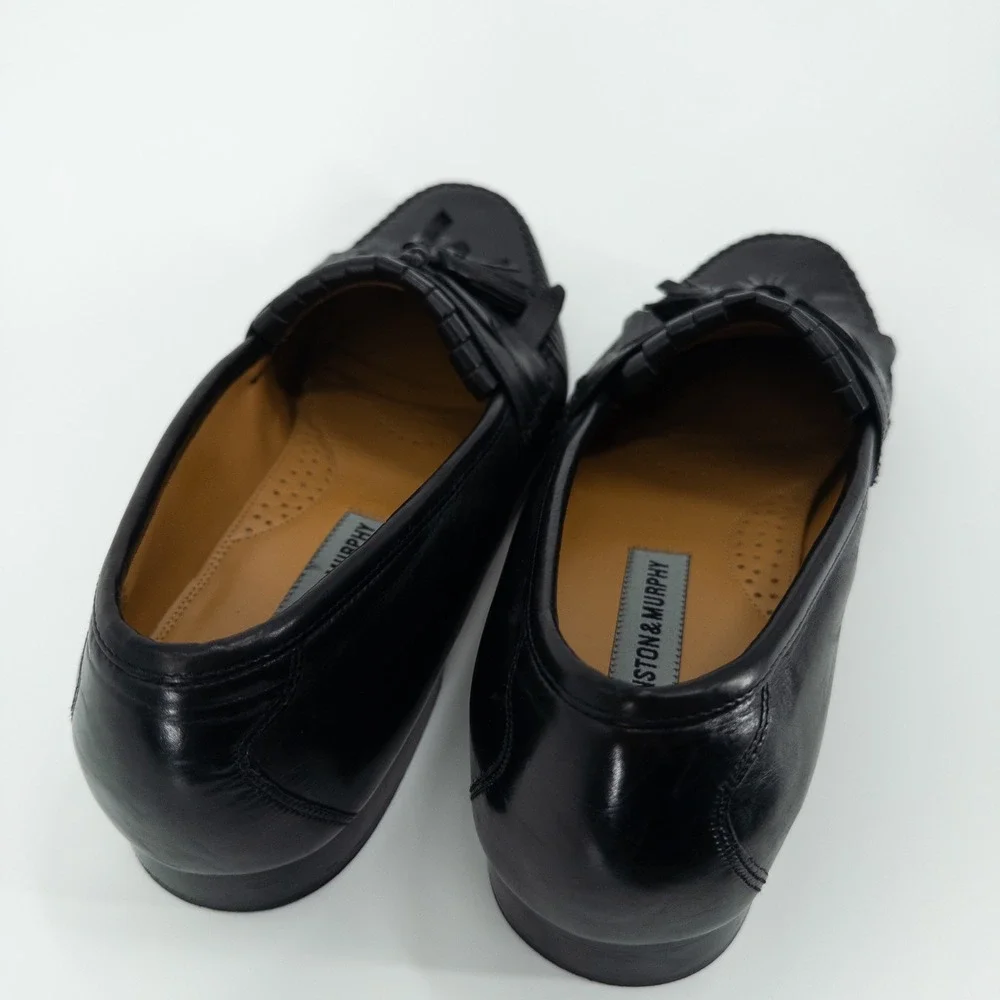 Johnston & Murphy Black Tassel Loafers Mens 9.5M Leather Sole Dress Shoes Preppy - Picture 4 of 9